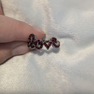 Silver and Red Love Ring